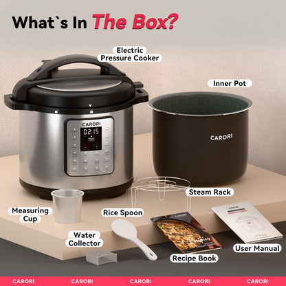 CARORI 1200W 12-in-1 Electric Pressure Cooker 8Qt, Stainless Steel Pressure Cooker, Slow Cook Rice Cooker Steamer Sauté, Yogurt