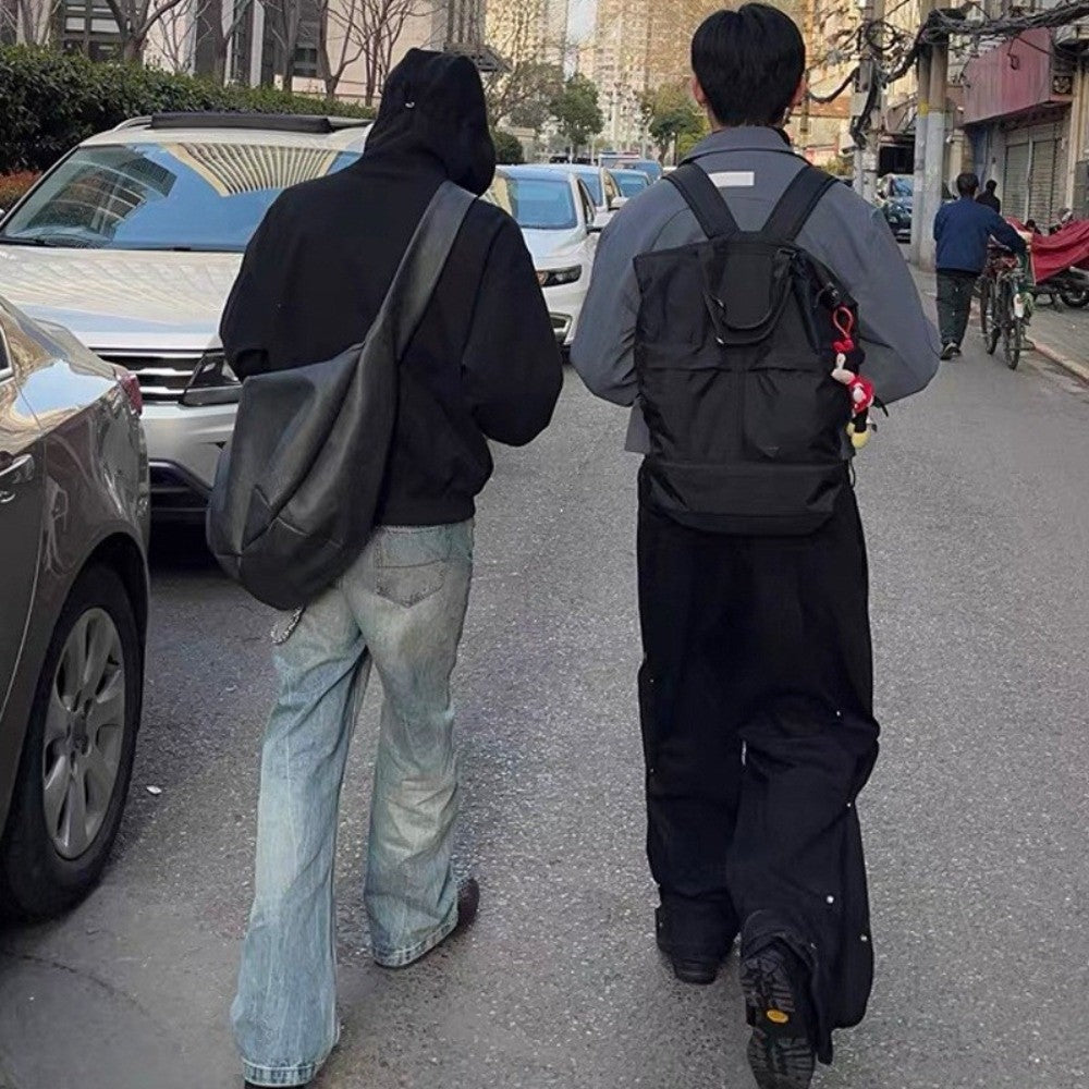 Vintage Style Men's Crossbody Bag?? Large Capacity ??Large Size?? Messenger Bag PU Leather Pleated Tote Bag?? Daily Use??