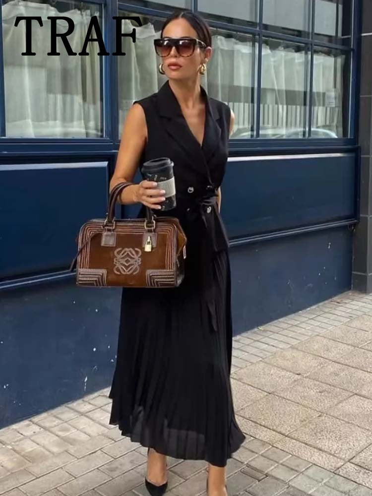 Corset Dress Women Pleated Vests Long Dresses for Women 2024 Sleeveless Office P
