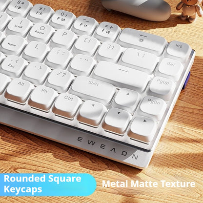 Teclado Gamer Sem Fio Ergonômico EWEADN Tri-Modo, BT/2.4G/Com Fio, Switch de Perfil Baixo, Tela, Silencioso, Botão Giratório, para PC/Laptop