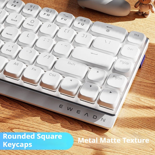 Teclado Gamer Sem Fio Ergonômico EWEADN Tri-Modo, BT/2.4G/Com Fio, Switch de Perfil Baixo, Tela, Silencioso, Botão Giratório, para PC/Laptop