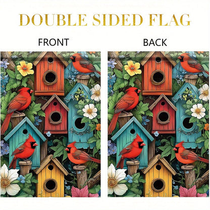1pc Vibrant Cardinal Birdhouse Garden Flag - Double-Sided Polyester Lawn Flag, 11.81 x 17.72 Inches, Colorful Spring Nest Box De