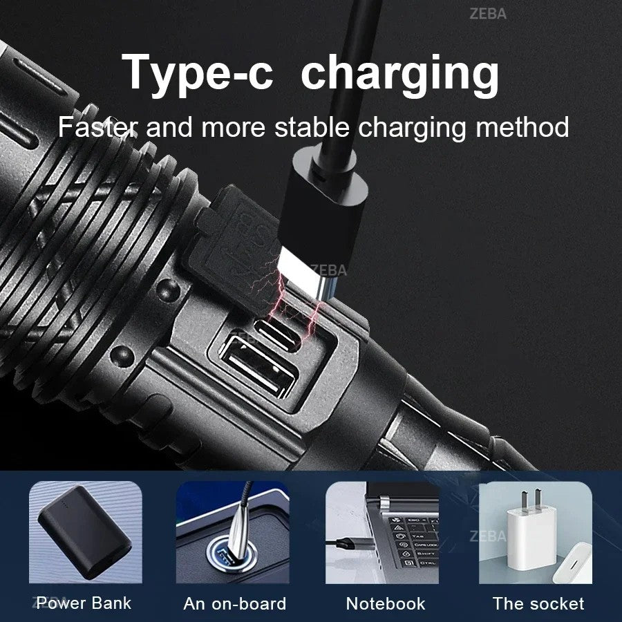 10000mAh High Power LED Flashlight Long Range 5000M Rechargeable Tactical Torch Ultra Powerful Outdoor Hand Lamp Camping Lantern