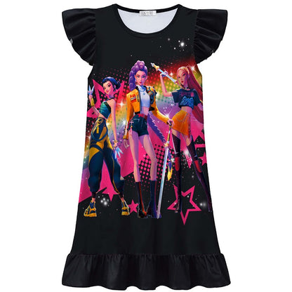 K-POP Demo Hunte Printed Sleeping Skirt Big Butterfly Sleeve Loose Pajamas Children Girls Sleeping Clothing Casual Home Wear