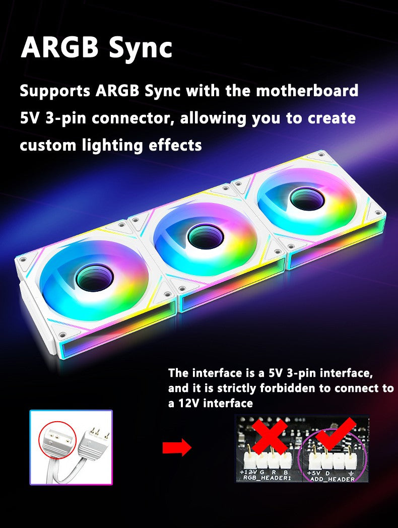 ICE Whale WX-2 Wire-Splicing PC Case Cooling Fan ARGB Mirror Cycle Light Effect 600-1800RPM PWM Water Cooling 360mm Cooler Fan