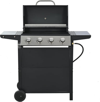 4 Burner BBQ Propane Gas Grill, Free Standing Grill Cart with Wheels, Stainless Steel Heavy Duty Cabinet Style, Outdoor Grill