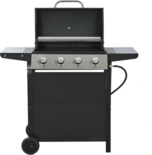 4 Burner BBQ Propane Gas Grill, Free Standing Grill Cart with Wheels, Stainless Steel Heavy Duty Cabinet Style, Outdoor Grill