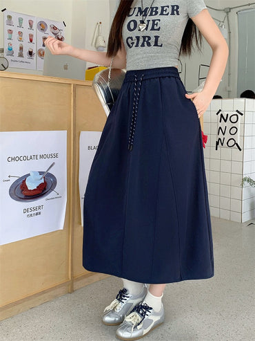 Plus Size Skirt Women 2025 Summer New Fashionable High Elastic Waist A Line Skirt Korean Style Casual Long Skirt Woman