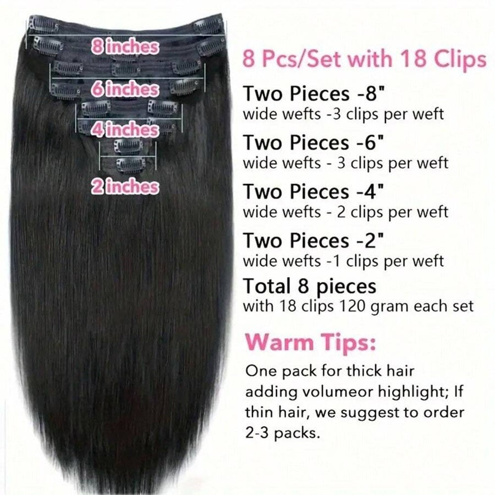 Extensões de Cabelo Clip-in de 24 Polegadas 250% Densidade Cabelo Humano Remy Preto Para Mulheres Invisível Liso Natural Sem Costura 8 Peças 100g