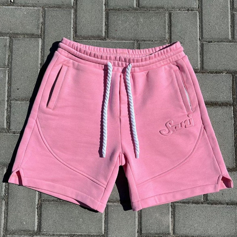 Y2K Harajuku Solid Shorts Man Letter Embossed Pink Sweatpants Hip Hop Retro Casual Stylish Comfortable Shorts Unisex Baggy Pants