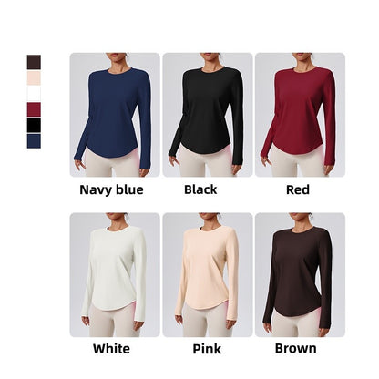 Naked Spring and Autumn Round Neck Fitness Yoga Clothing, Slimming and Slimming Base, Sports Top, Pilates Long Sleeve, Female
