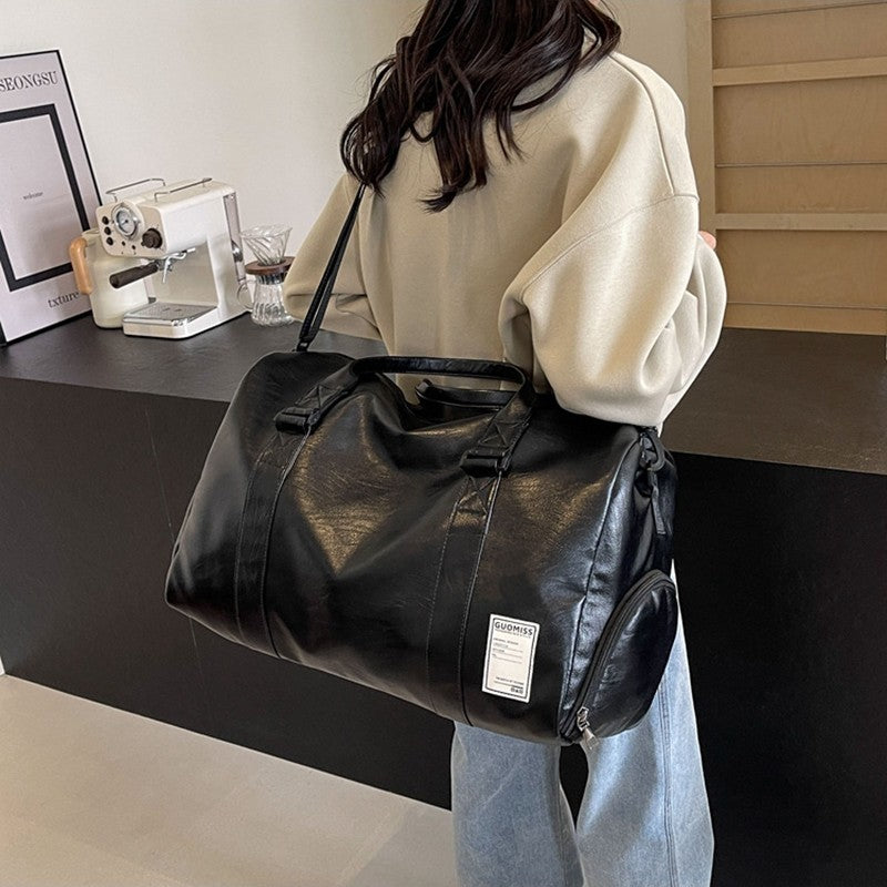 Fashion Women'S Travel Totes Duffle PU Leather Gym Sports Fitness Casual Luggage Handbag Shoes Pocket Shoulder Weekend Bag