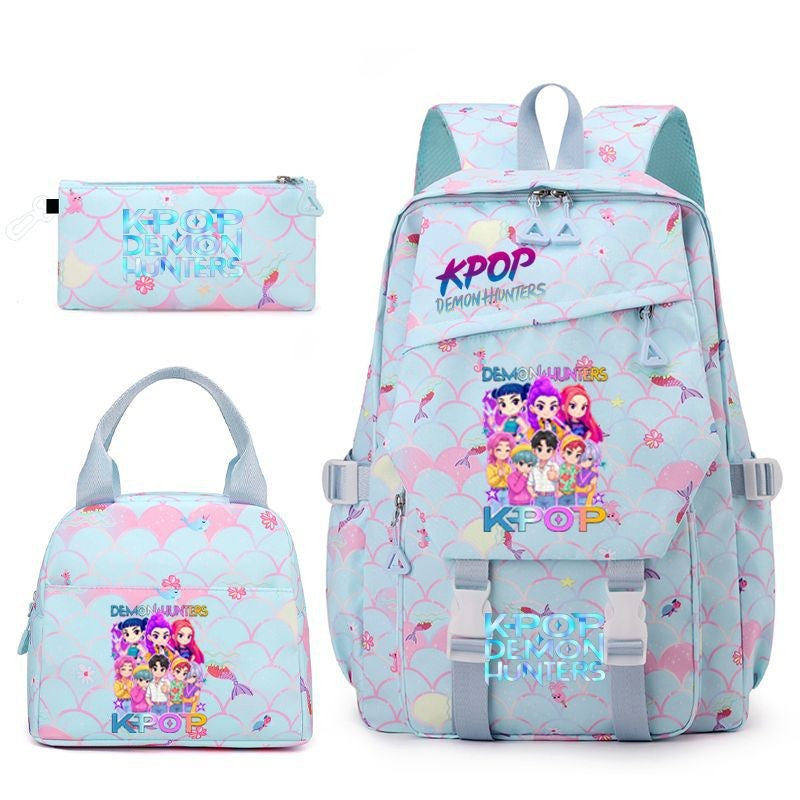 3pçs Mochilas K-pop Demon Hunters Desenho Animado Anime Escolar com Lancheira Mochilas Infantis Impermeáveis Presentes para Aluno