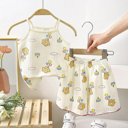 Baby Clothes Sets Summer Toddler Girl Strap Suits Cotton Printing Baby Boy Tops Tee and Shorts Infant Tracksuit Newborn Sets