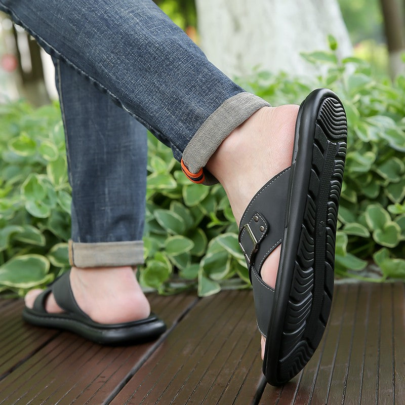 Men Summer Stylish Slippers Open-toe Soft-Soled Shoes Simple Solid Color Half Drag Slip-On Shoes Outdoor Man Comfortable Sandals