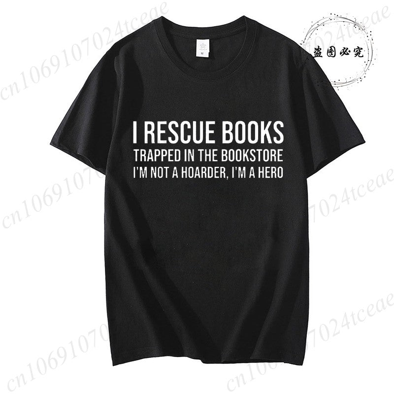 I Rescue Books Print T-Shirts Trend Women Fashion Clothing Graphic T-shirts Clothes Christmas Female Shirts Lady Casual Clothing