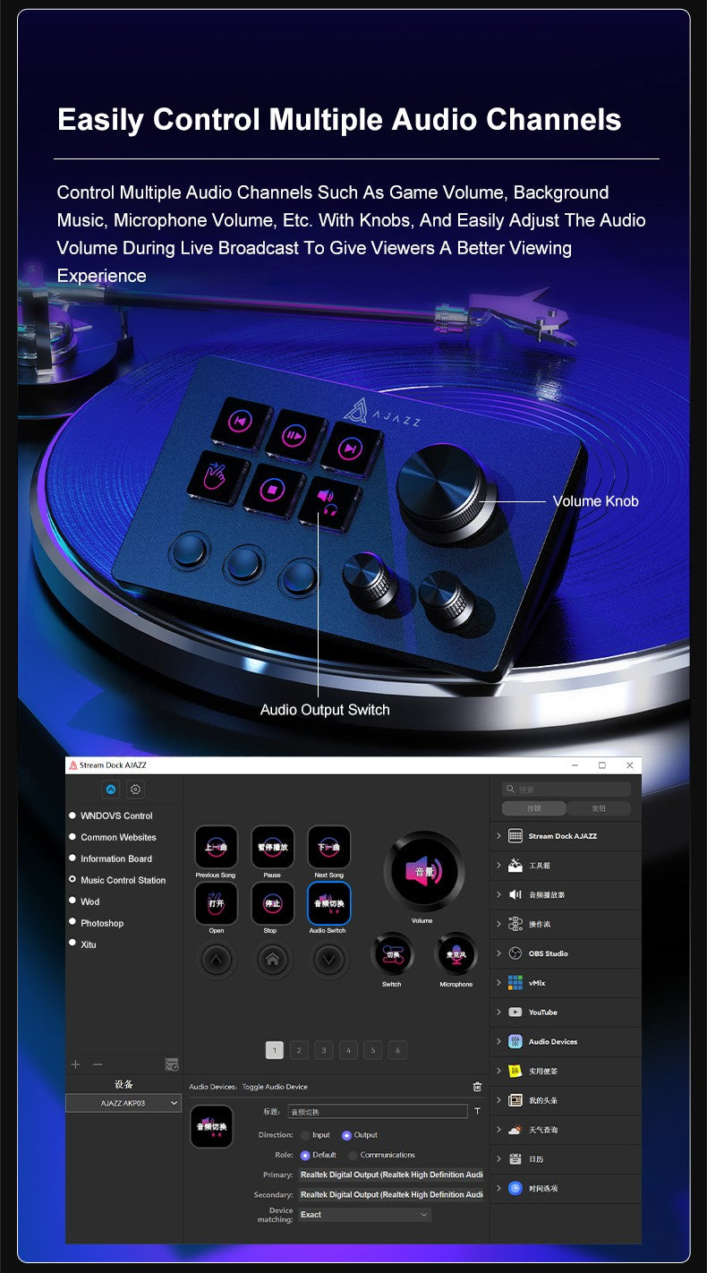 Ajazz AKP03E Desktop Helper Desk Console Panel Controller Teclado Mini com Botões Programáveis para Diversos Cenários