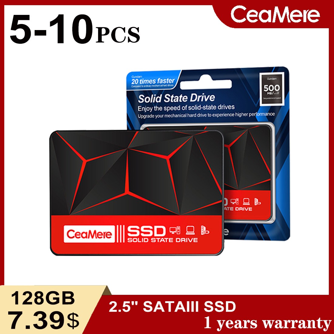 CeaMere Ssd 5PCS-10PCS 120GB 128GB SSD SATA 240GB 256GB Disco Rígido 480GB Unidade de Estado Sólido Interna para laptop desktop