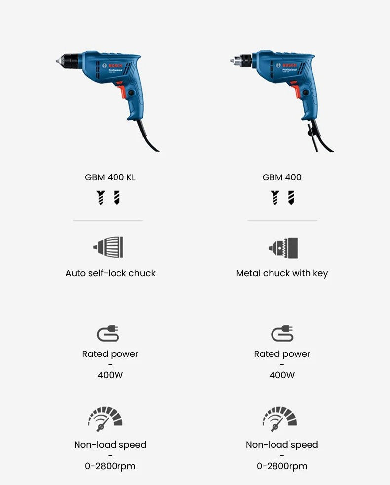 Furadeira Manual Elétrica Bosch, Chave de Fenda Elétrica, Ferramenta Doméstica Pequena de Velocidade Única, Multifuncional GBM400KL, Travamento Automático