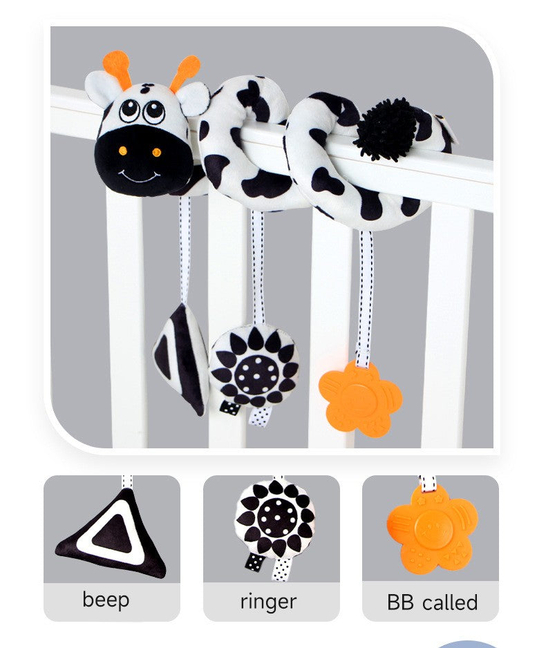 Baby Black And White Animal Hanging Toys Car Seat  Baby Spiral Activity Hanging Toys Plush Zoon Music BB Squeaker Rattles Gift
