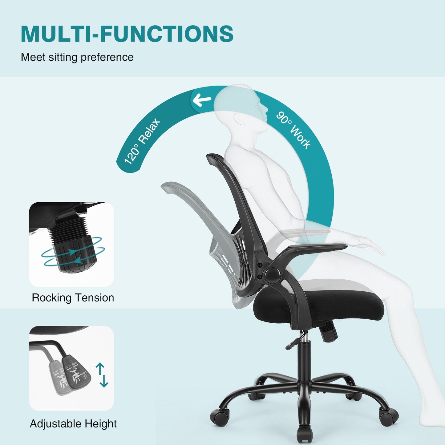 JHK Ergonomic Mesh Backrest Office Desk Chair Adjustable Height Computer Rolling Work Swivel Gaming Chairs With Wheels For Home