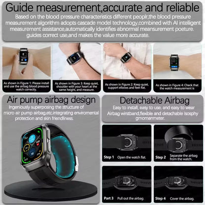 2025 Novo Smartwatch de Enfermagem de Grau Médico Air Bag para Homens, Gordura Sanguínea, ECG+PPG, Pressão Arterial, Transmissão, NFC, Chamada BT HD, Smartwatch de Saúde para Mulheres