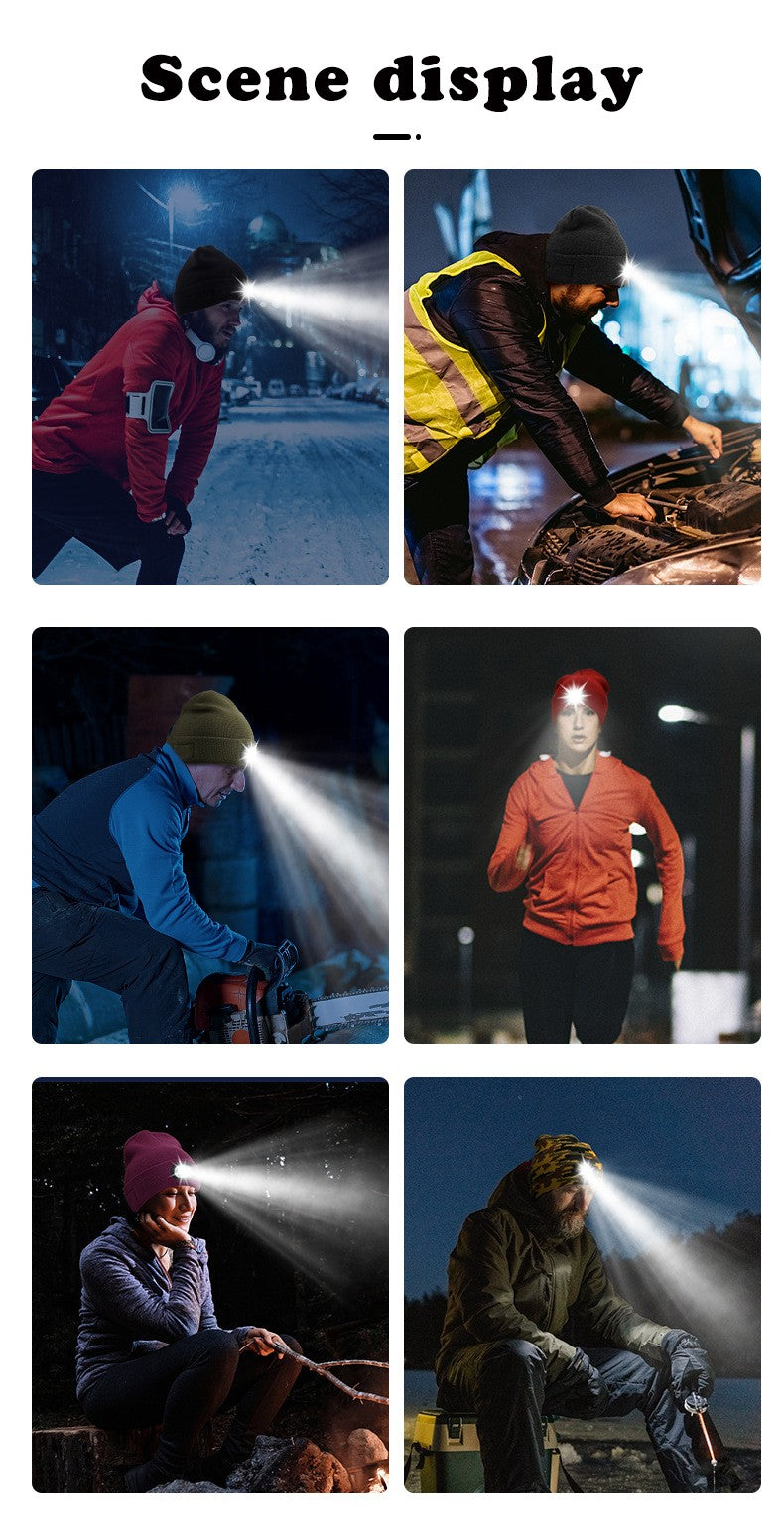 LED Light Knitted Hat Warm Elastic Beanie Autumn Winter Outdoor Sports Night Fishing Hiking Camping Glow Bonnet Unisex Headlight