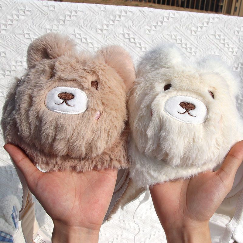 Um Lindo Sutiã de Inverno de Pelúcia Estilo Japonês com Um Coelho e Um Urso, Sem Aro