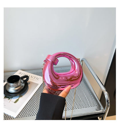 Fashion Crescent Mini Acrylic Chain Evening Bag for Women, Shoulder and Crossbody Bag