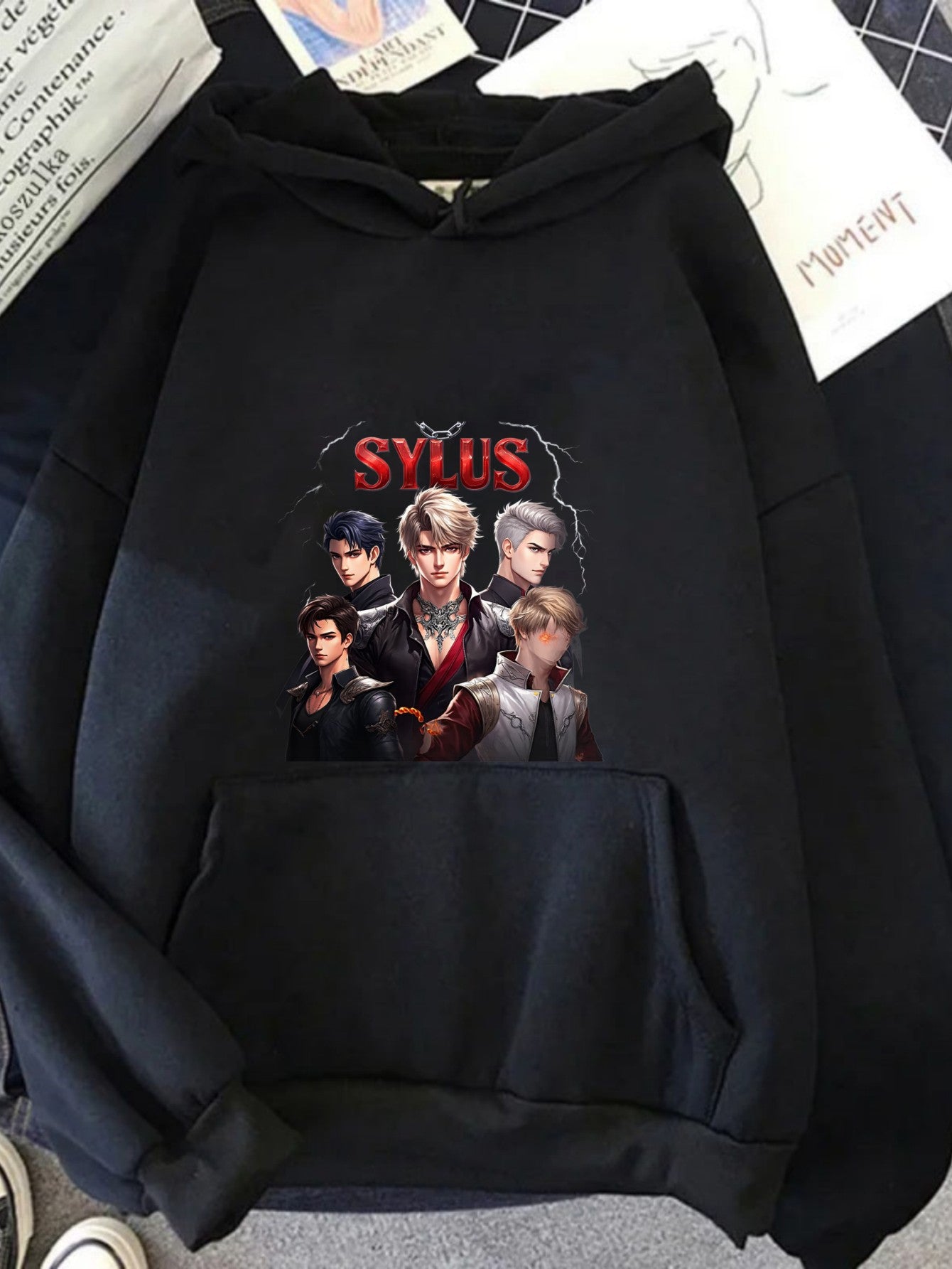 Men's Hoodie Black Sylus Printed Pattern & Text High Quality Cotton Casual Streetwear for Daily Wear and Gaming Fans