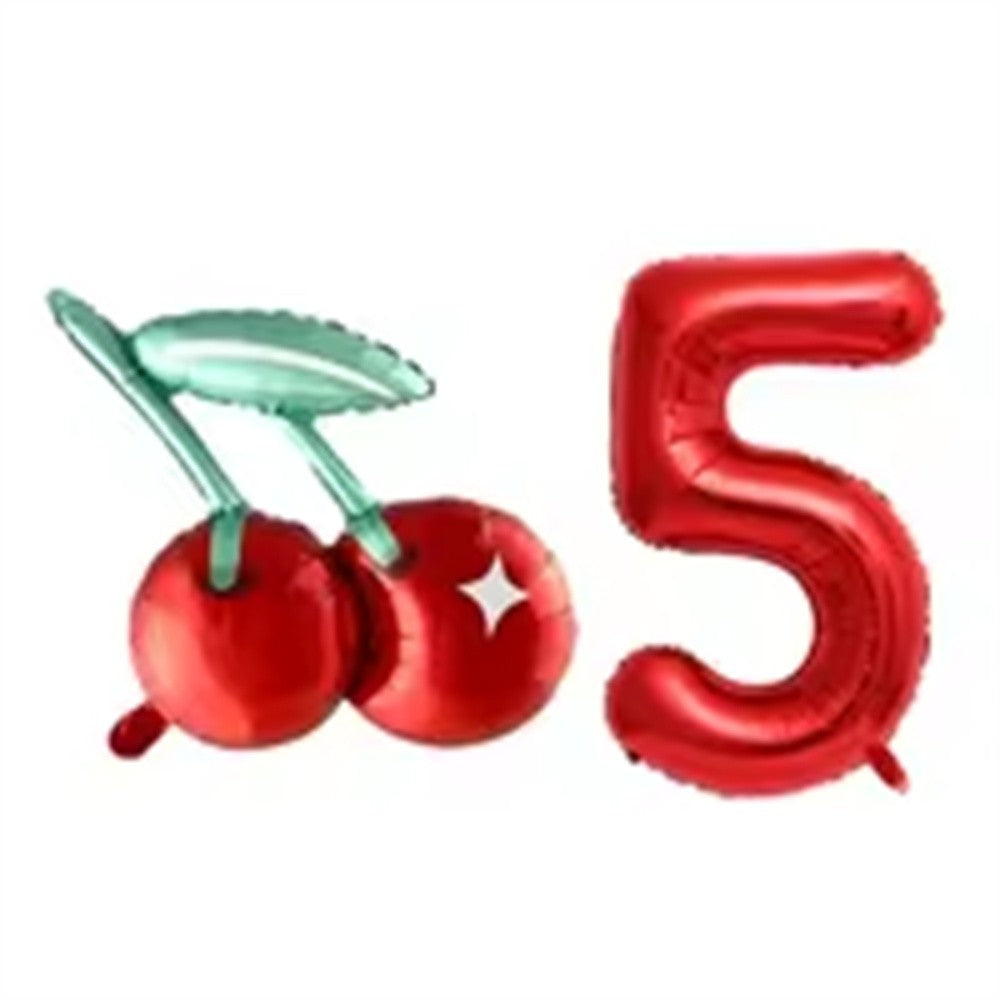 2pcs Cherry Foil Balloons with 32inch Red Number Balloon for Summer Fruit Theme Kids Birthday Baby Shower Party Decoration