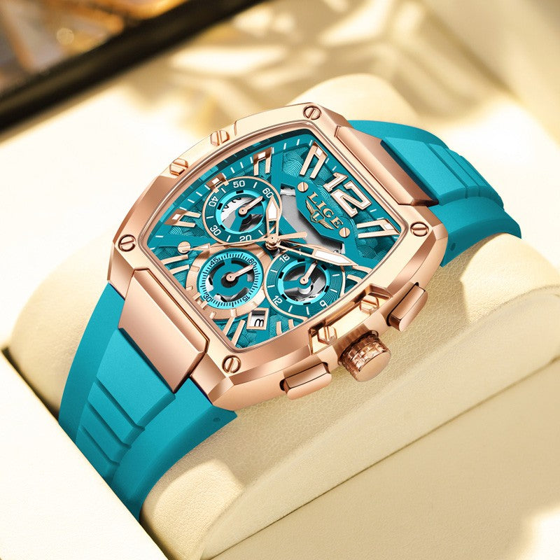 LIGE Sports Man Watch Tonnea Hollow Design Quartz Men Wristwatches Chronograph Waterproof Luminous Silicone Strap Watches Male