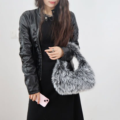 Solid Color Plush Dumpling Bag Simple Style Niche Design Faux Fur Handbag Tote Small Women's Underarm Hobo Bag