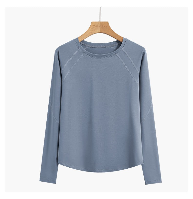 DRUR Women Long Sleeve Yoga Shirt Quick Dry Breathable Workout Top O-Neck Lightweight Pilates Running Tee Activewear Gym Clothes