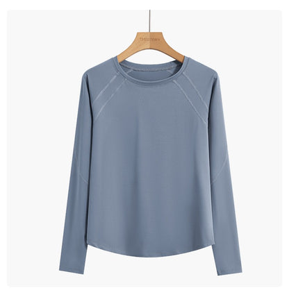 DRUR Women Long Sleeve Yoga Shirt Quick Dry Breathable Workout Top O-Neck Lightweight Pilates Running Tee Activewear Gym Clothes