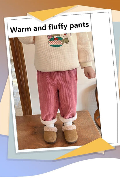 Baby Kids Corduroy Pants Children Fleece-Lined Thermal Winter Warm Straight Leg Casual Trousers for Boys Girls Clothing