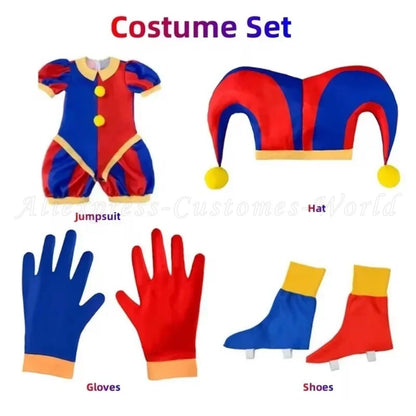 Circus Jumpsuit Theater Cartoon Pomni Digital Cosplay Hat Suits Clothing  Kids Gifts Party Carnival Vestido Christmas Costume