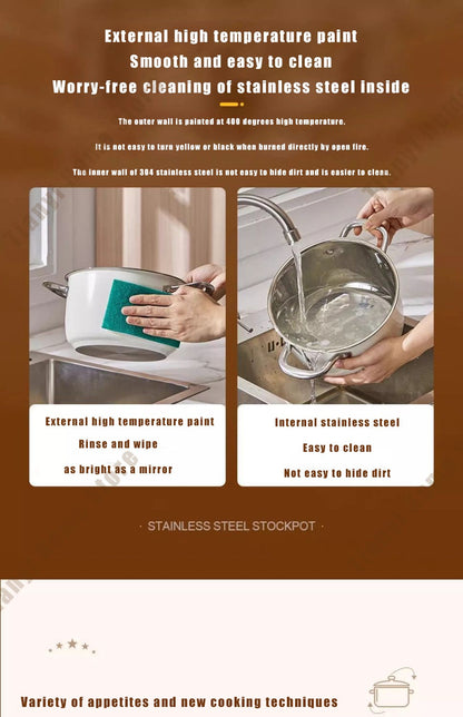 304 Stainless Steel Soup Pot Non-stick Frying Pan with lid Home Hot Pot Induction Cooker Gas Stove wok Food Supplement Milk Pot