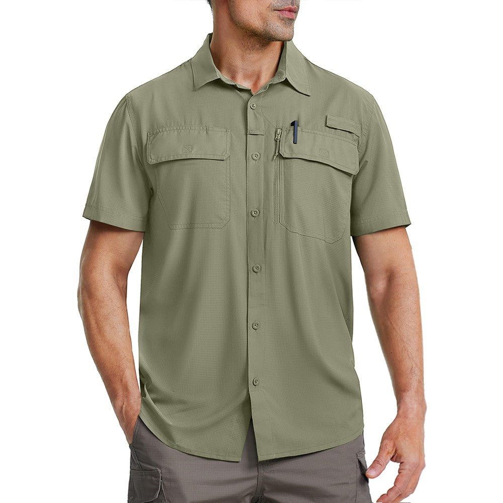 TACVASEN Quick Dry Short Sleeve Shirts Men's UPF 50+ Sun Protection Work Cargo Shirts Mesh Breathable Hiking Fishing Shirts Man