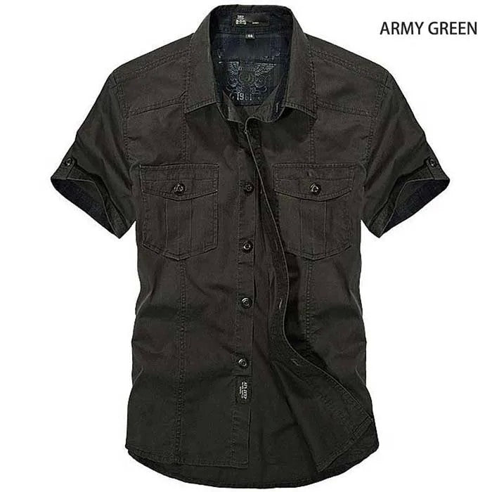 2024 Summer New Fashion Cotton Casual Shirts Men Loose Shirts Short Sleeve Turn-down Collar Military Style Male Tops