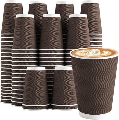 Copos de Café Descartáveis de 350 ml, 100 Unidades, Copos de Papel Térmicos, Copo de Papel com Parede Ondulada Corrugada, Quente/Frio D