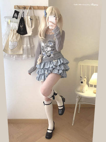 Y2K Sweet Ruffles Mini Skirt Women Kawaii Lolita Bow A Line Skirts Harajuku Japanese Cute High Waist Pink Blue Cake Skirt