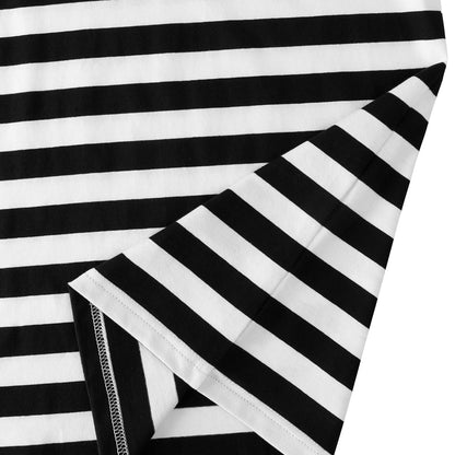 Black White Striped Shirt Men Cotton Short Sleeve Casual Basic Tee Adult Halloween Top Summer Fashion Daily Clothes