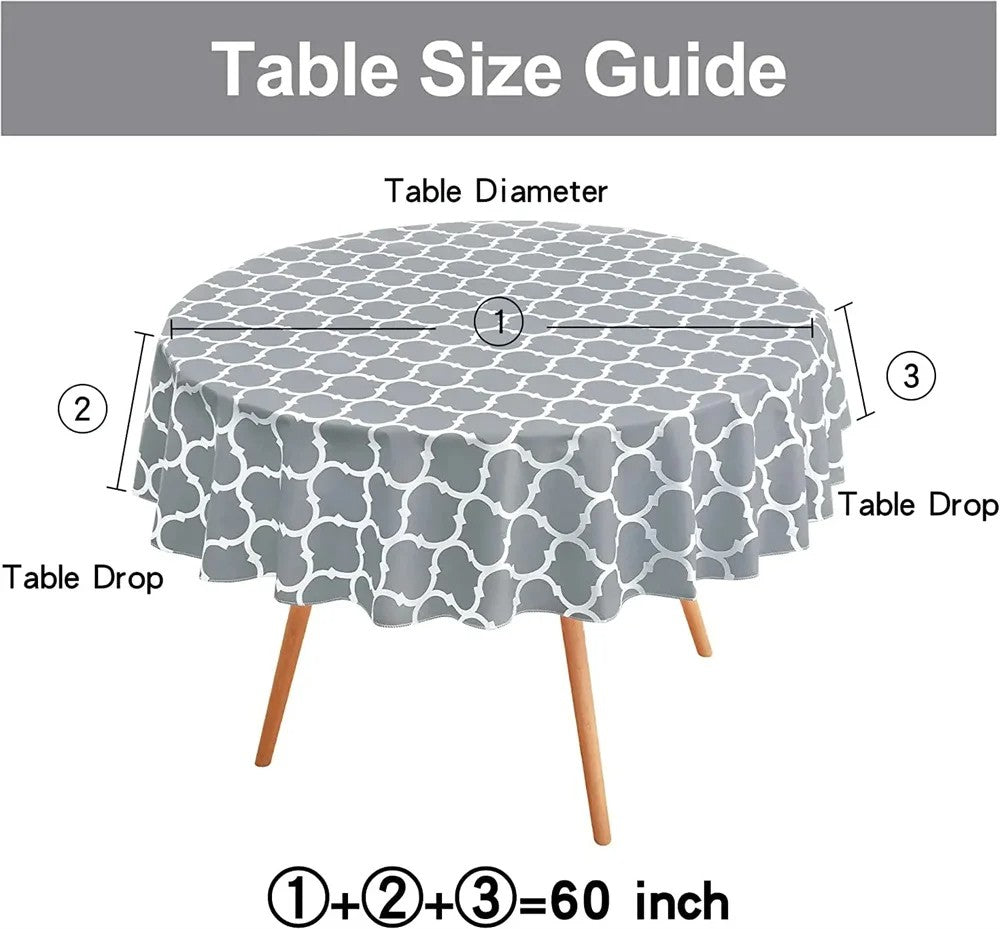 Kitinjoy Waterproof Tablecloth Moroccan Heat-Resistant Table Cloth 60inch Round PVC Wedding Kitchen Dining Desk Table Cover Coat