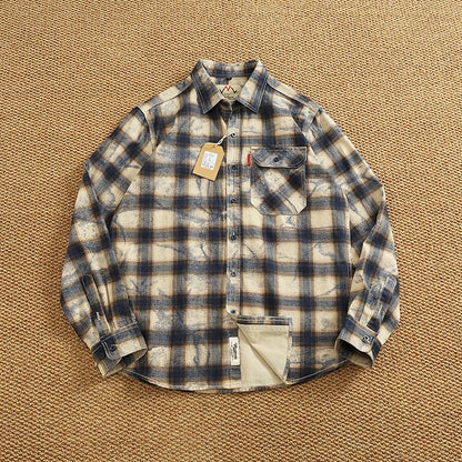Autumn New Japanese Retro Long-Sleeve Lapel Plaid Cargo Shirt Men's Simple 100% Cotton Washed Pocket Casual Blouses Thin Coat