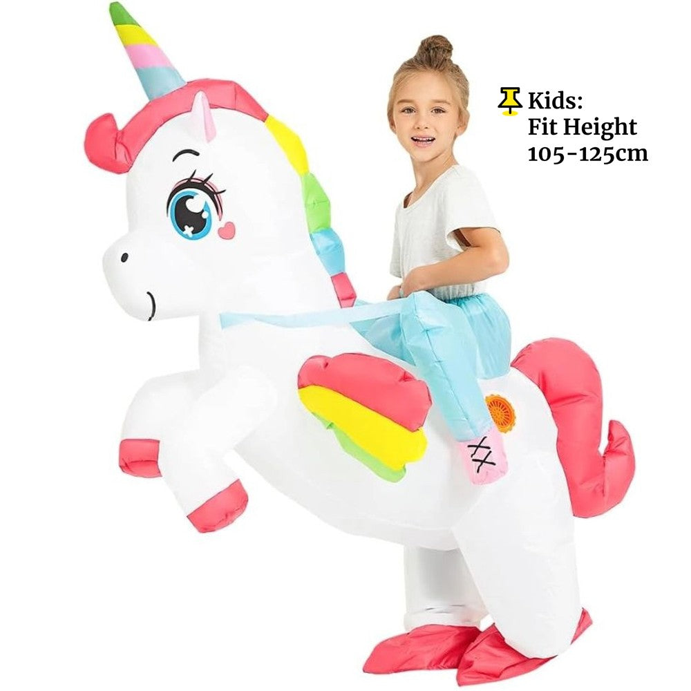 Inflatable Unicorn Ride On Costume for Adults – Funny Rainbow Fantasy Cosplay Outfit for Halloween Parties and Festivals