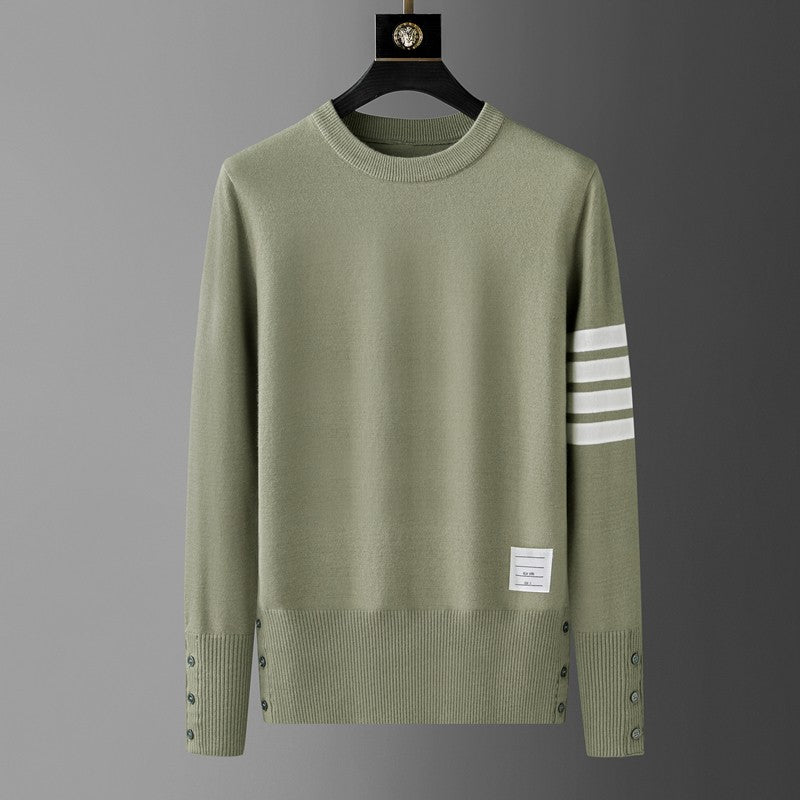 Luxury fashion brand men's knitted sweater autumn and winter new high-end striped design Korean version boutique casual pullover