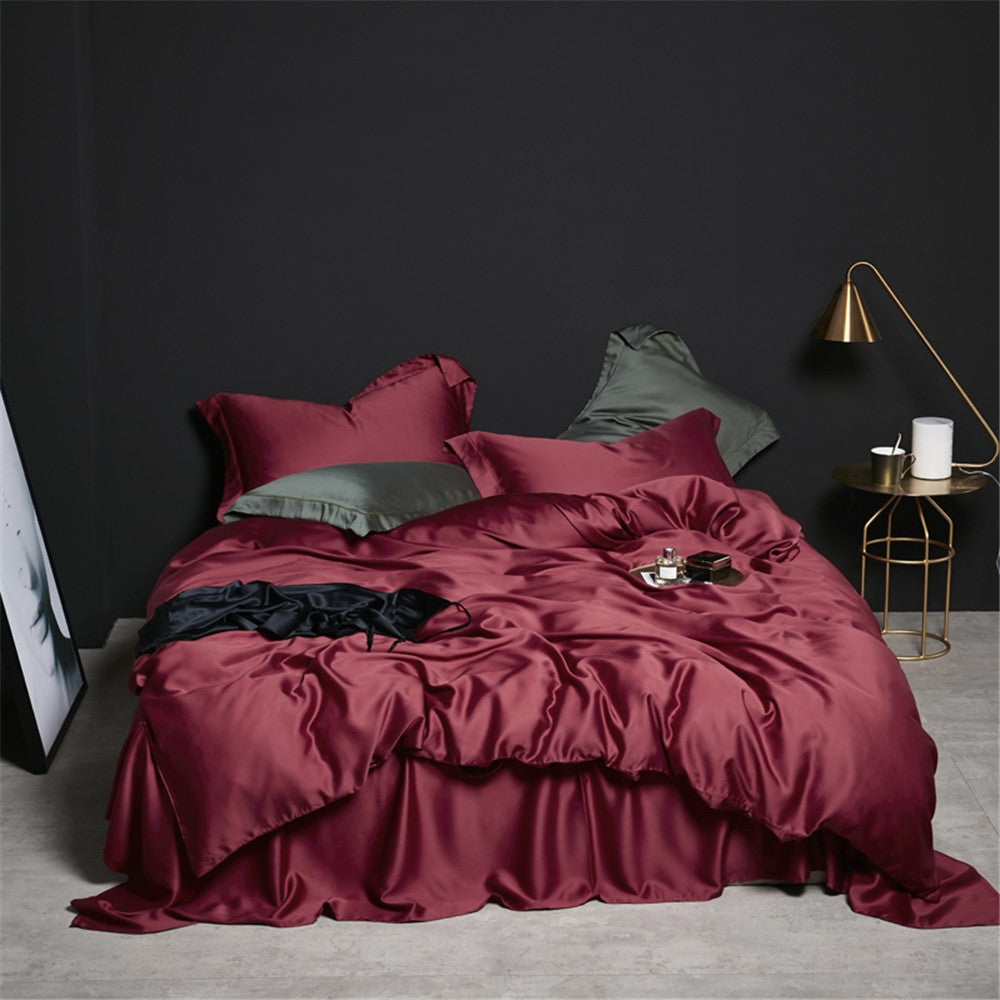 Liv-Esthete Conjunto de Cama Verde Escuro 100% Seda Saudável Pura Seda Luxo Queen King Capa de Edredom Lençol de Elástico Fronha Conjunto de Roupa de Cama