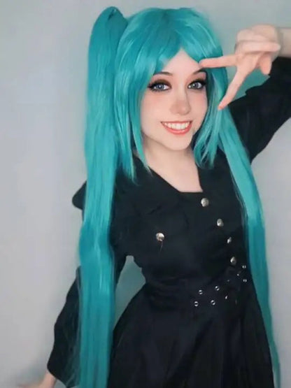 HAIRJOY Cabelo Sintético VOCALOID Sakura Hatsune Miku Longas Rabos de Cavalo Peruca Verde Cosplay