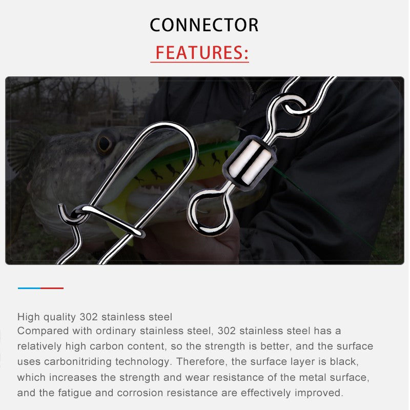 MEREDITH 50 PEÇAS Acessórios para Pesca de Lucio Conector Giratório de Rolamento Pino de Aço Inoxidável Snap Anzóis Isca Giradores Equipamento de Pesca